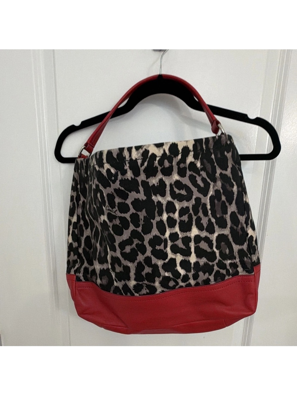Coach Leopard Print Shoulder Bag with Red Trim